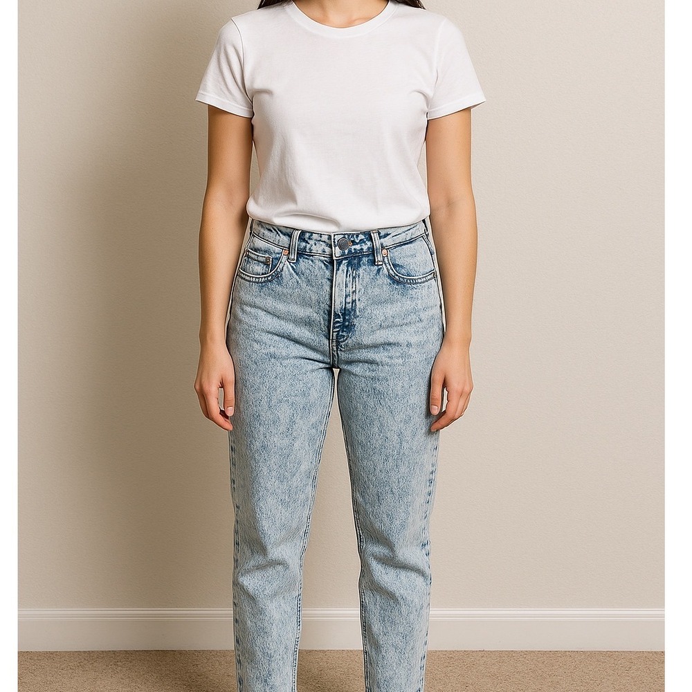 New Look Tall Acid Wash Mom Jeans Size 10 Light Blue Distressed Denim